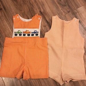 Boys shortall. 9-12 months.  Smocked & seersucker